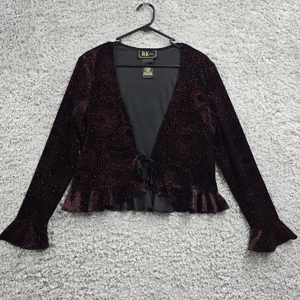R&K Women Vintage Glitter Bell Sleeve Tie‎ Front Top Size 10P Dark Romantic